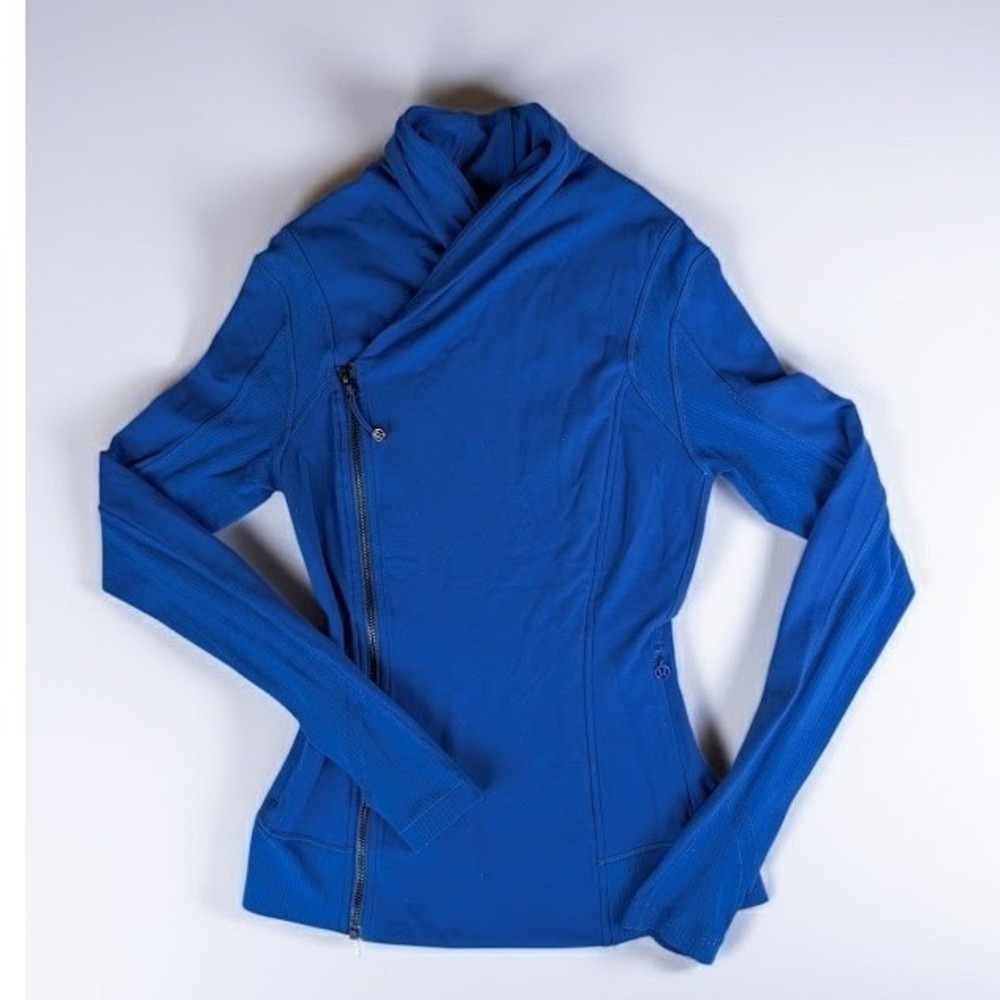 Lululemon Bhakti Yoga Jacket Blue Asymmetrical Zip Thumbholes Size 4